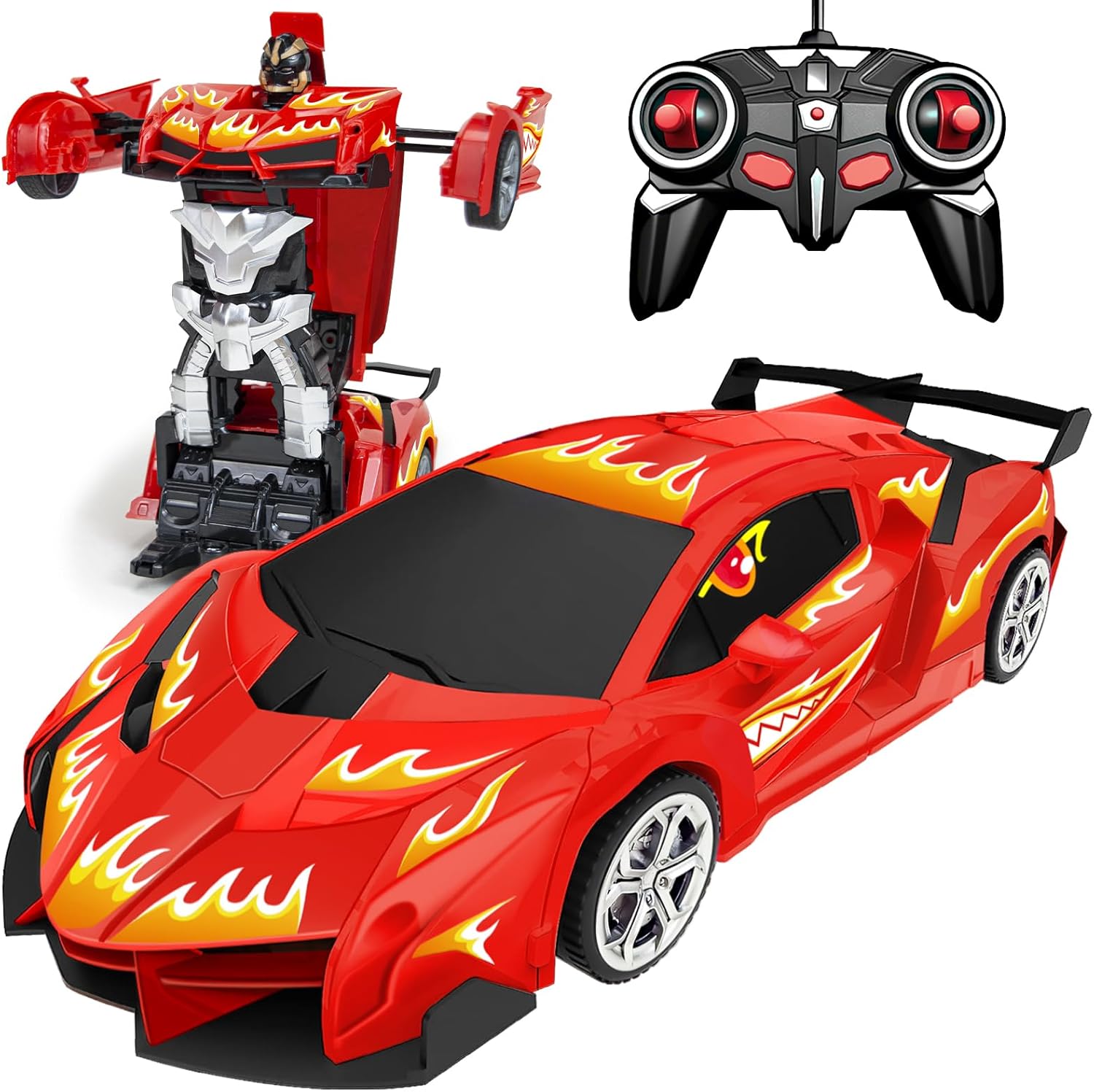Transformable Remote Control Car for Kids, Red Rc Car Transforming Robot Toys for Boys Girls 3 4-7 8-12 Birthday Gifts, 1:18 One- Button Deformation Robot Cars Toys with 360° Rotating & LED Lights Transformable Remote Control Car for Kids, Red Rc Car Transforming Robot Toys for Boys Girls 3 4-7 8-12 Birthday Gifts, 1:18 One- Button Deformation Robot Cars Toys with 360° Rotating & LED Lights
