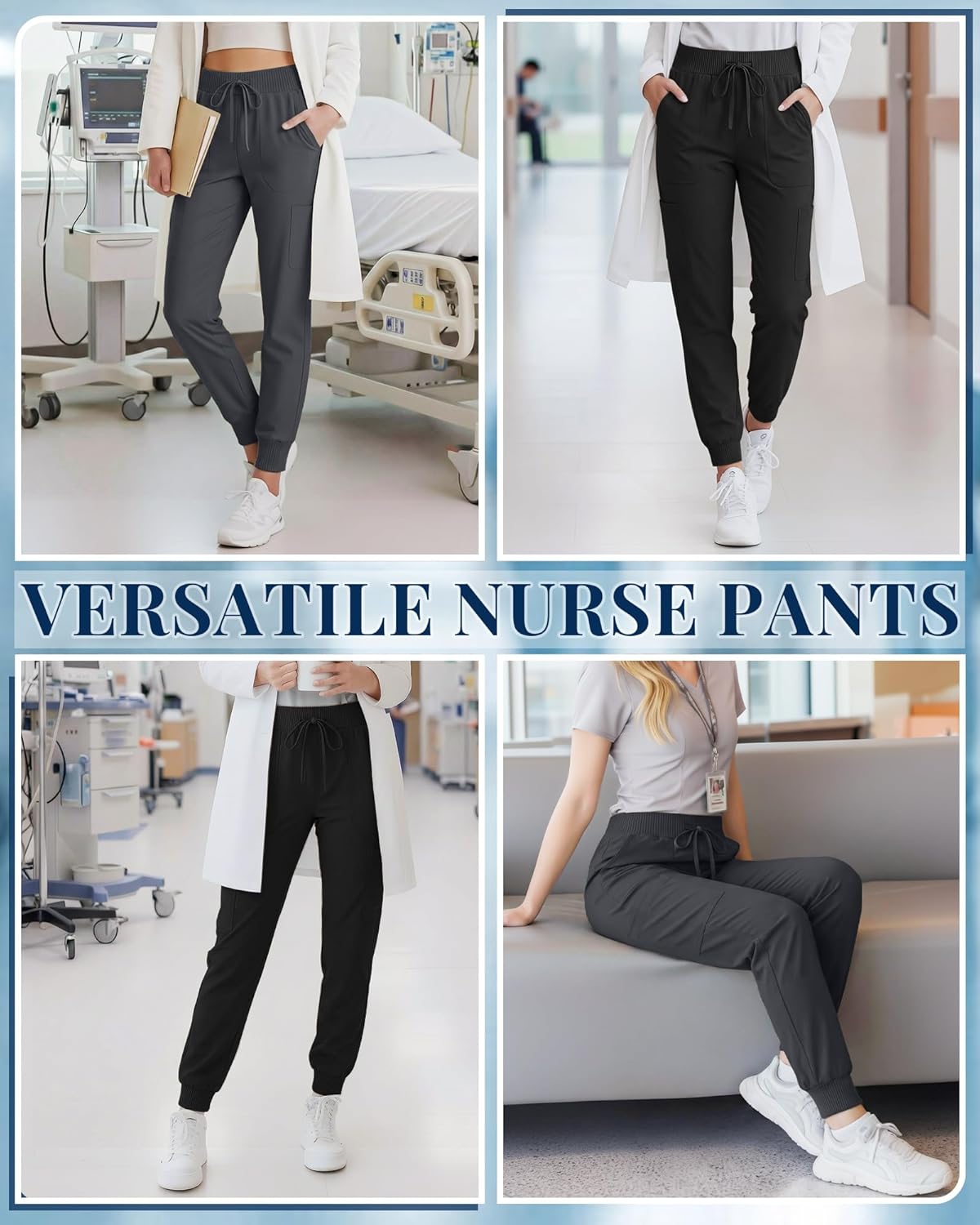 2 Pack Women's Scrub Pants Elastic Waist Cargo Joggers with 6 Pockets and Drawstring Casual Nurse Pants - Image 3