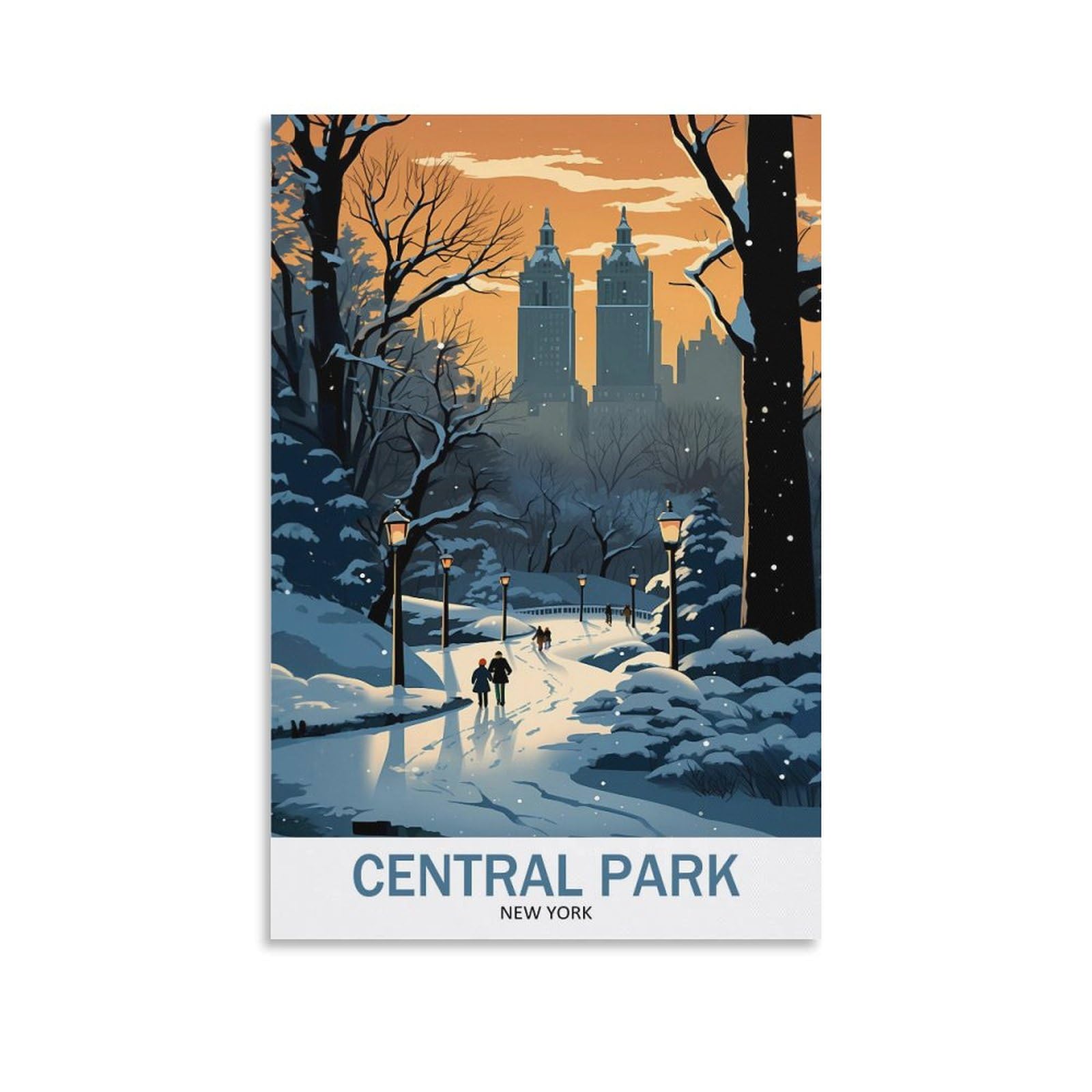 Ndoud Central Park New York Vintage Travel Posters Snow 08x12inch(20x30cm) Wall Art Picture Print Canvas Painting for Living Room Home Decor
