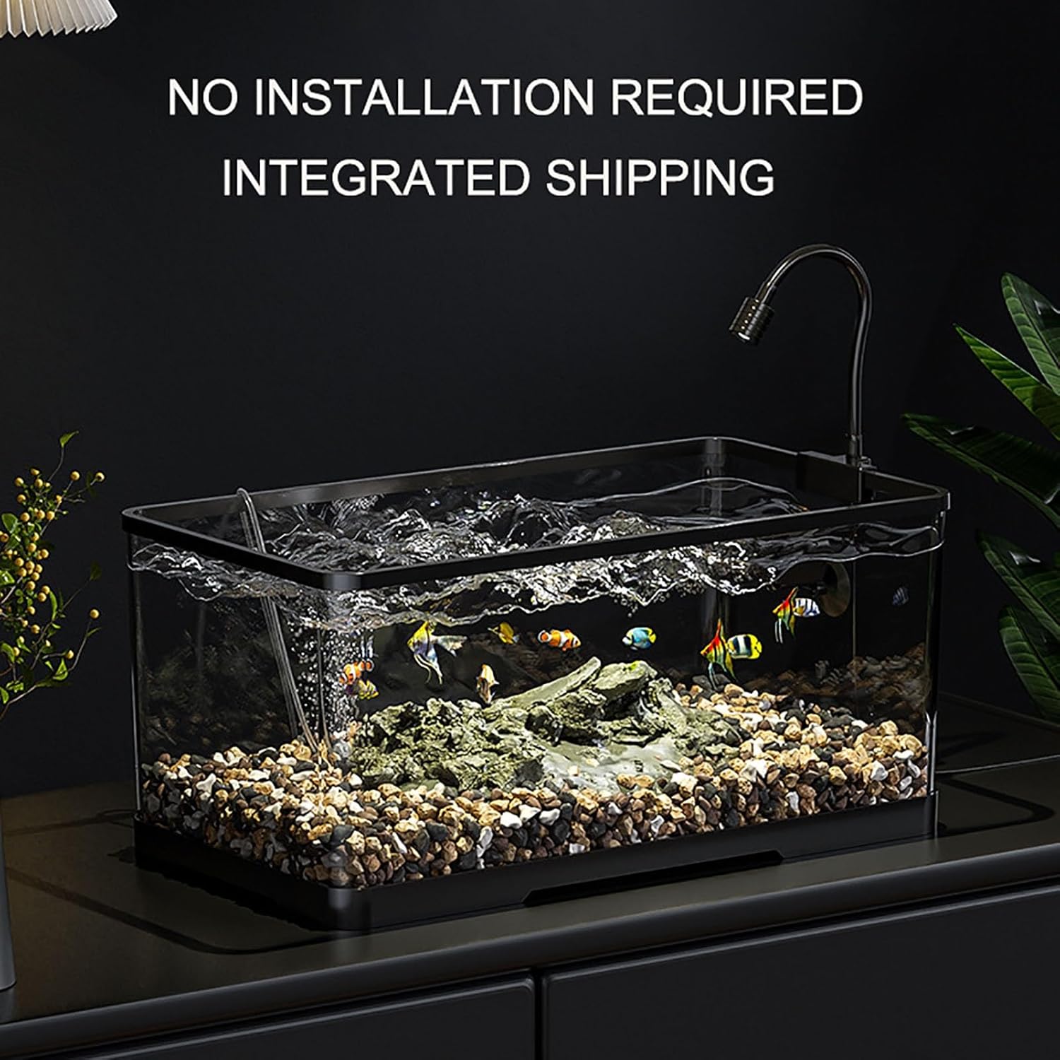 Fish Bowl, Fish Tank Aquarium Kit with Ultra-Quiet Silent Pump,Lights,Fish Tank Starter Kit Desktop Decor for Room(M)