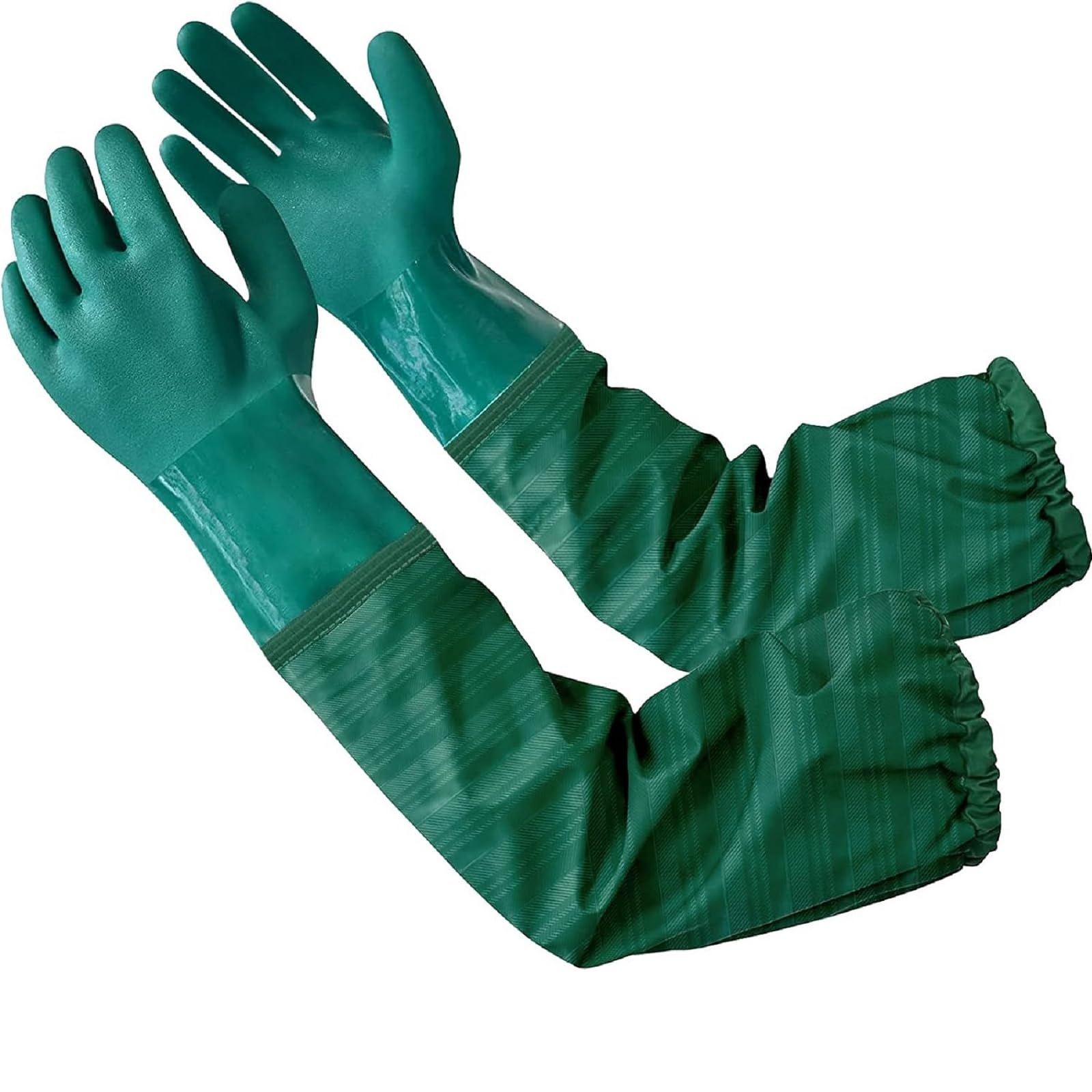 Eiito Extra-long 26" Rubber Pond Gloves, Chemical Resistant Gloves PVC Reusable,Heavy Duty Waterproof Cleaning Gloves with Cotton Liner,Anti-skid, Acid-alkali and Oil