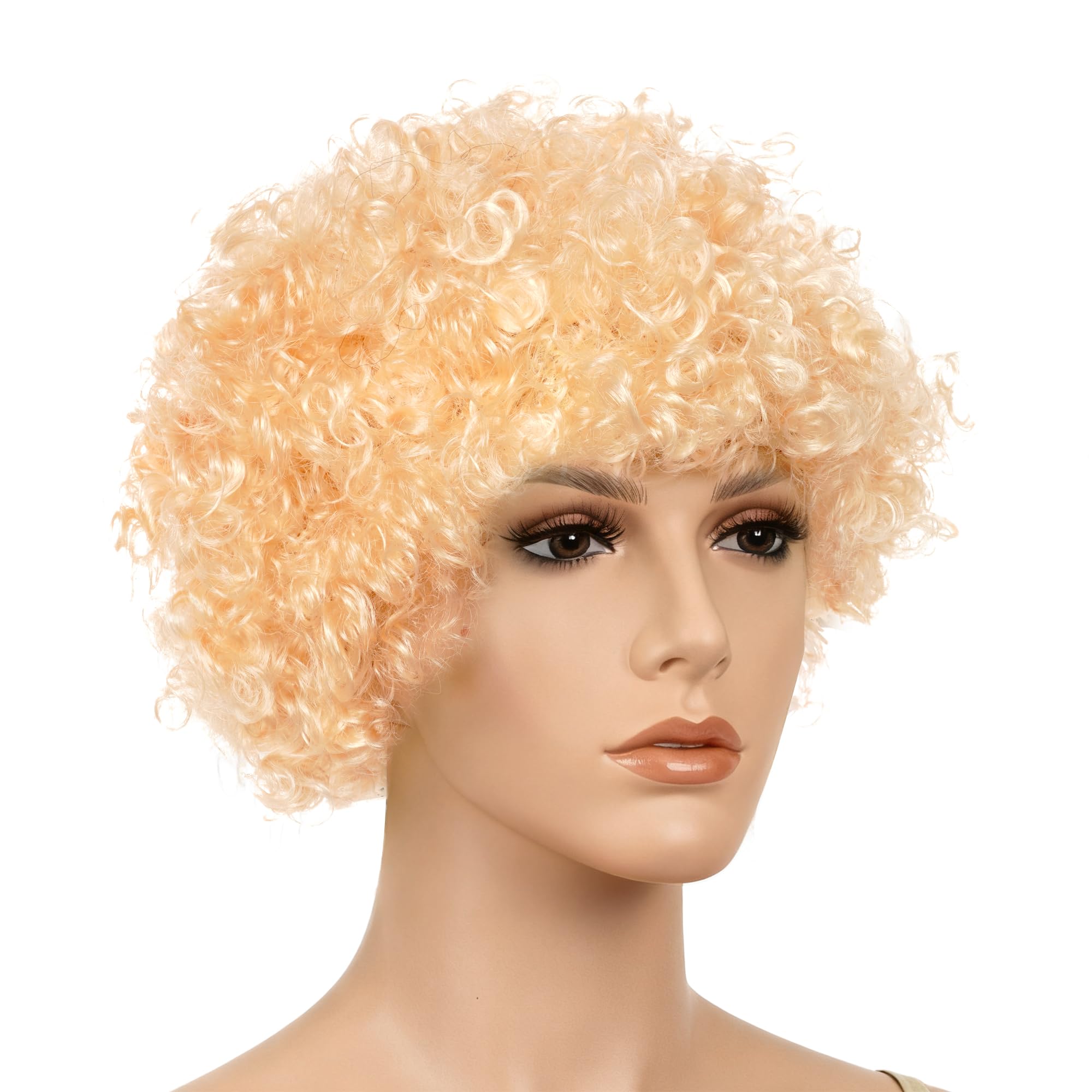 Photo 1 of jiebor Short Curly Afro Hair Funny Clown Hippie Wig for Men Women Adults 70s 80s 90s Halloween Party (Blonde)
