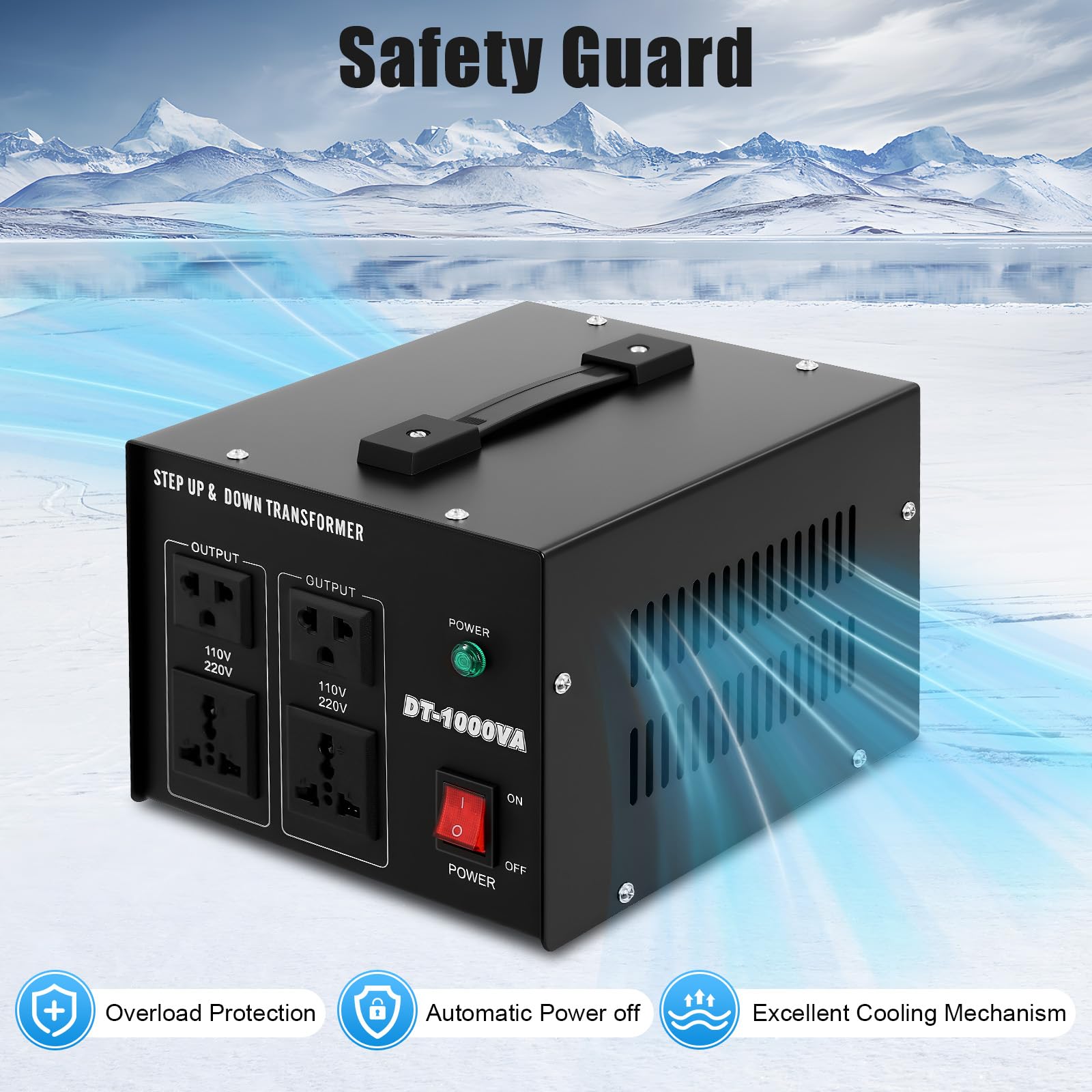 Trasformatore di tensione da 220 V a 110 V, 800 W, 1 KVA, protezione da sovraccarico, convertitore, 4 connettori di conversione, adatto per elettrodomestici