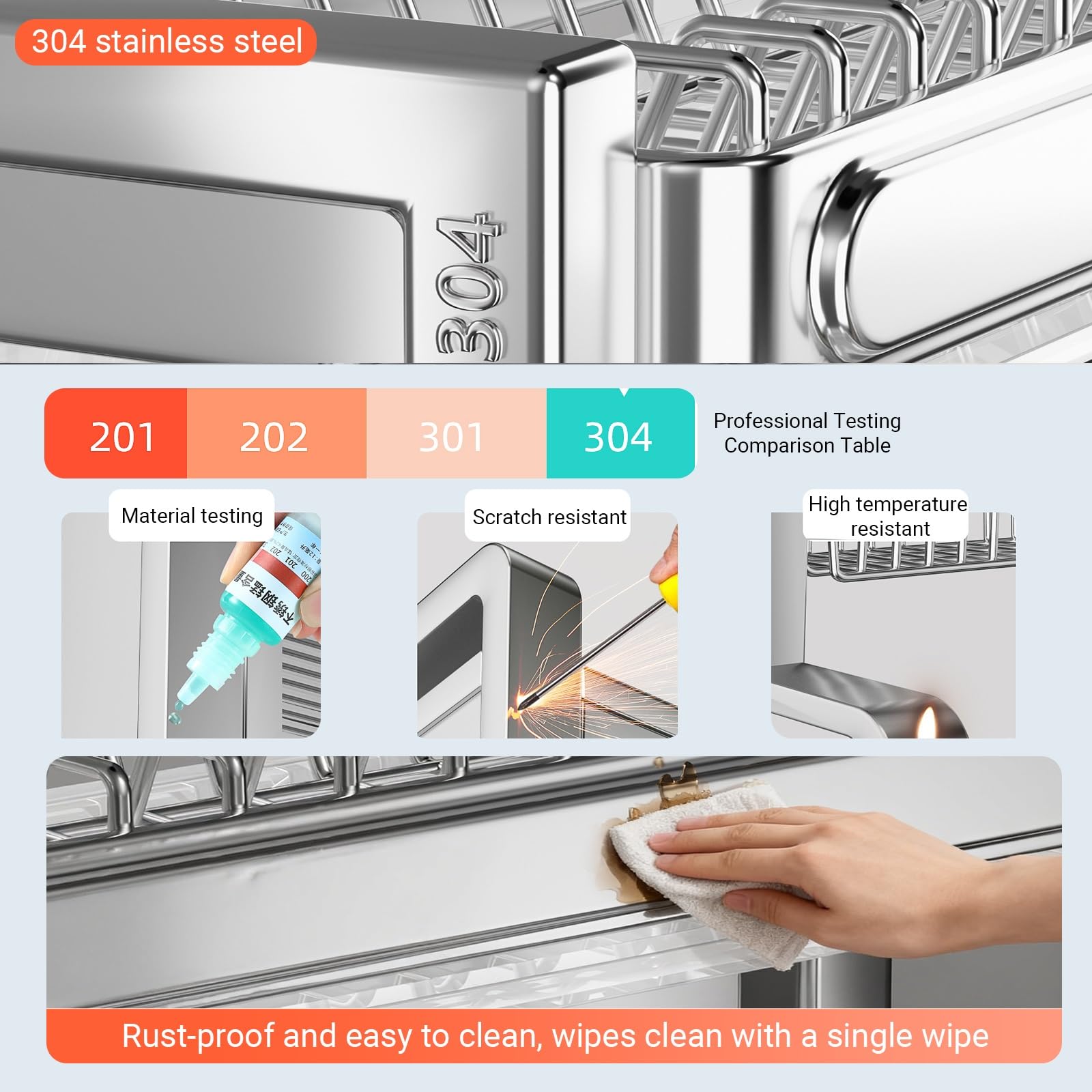 Escurridor de Platos de Acero Inoxidable, Soporte para Utensilios de Cocina Que Ahorra Espacio con Bandeja de Agua Deslizante, Amplio Espacio de Almacenamiento Dividido para tazones/Platos/c