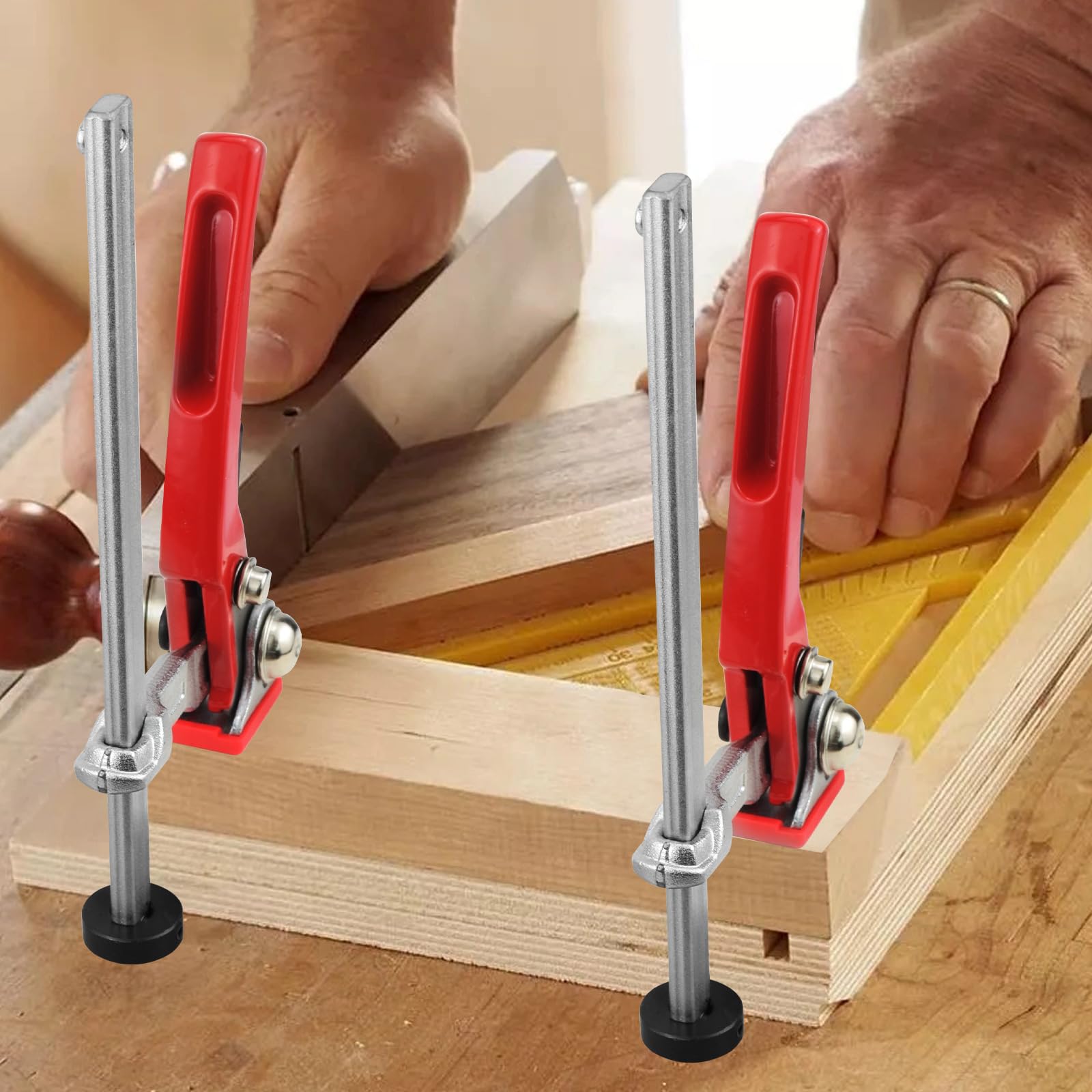 BIGP 2 Abrazaderas de mesa de acero con mango de palanca, abrazadera de palanca de una sola mano para mesas multifuncionales, elemento de sujeción de 20 mm, rango de sujeción 160 mm, compatible con