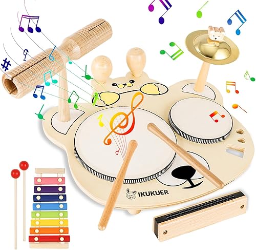 Juego de instrumentos musicales para niños pequeños, instrumentos de percusión de madera 9 en 1 para niños, instrumentos musicales Montessori para