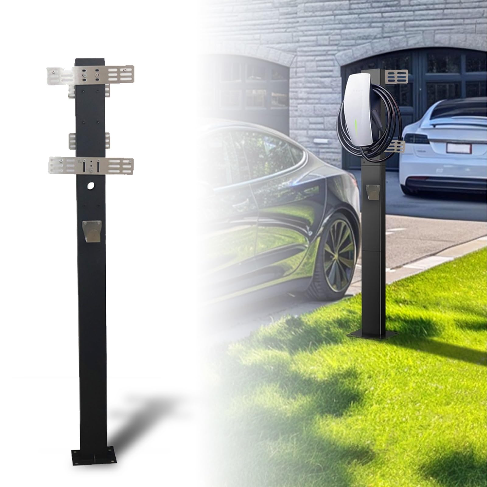 Borne de recharge électrique avec panneau amovible et support de chargeur polyvalent