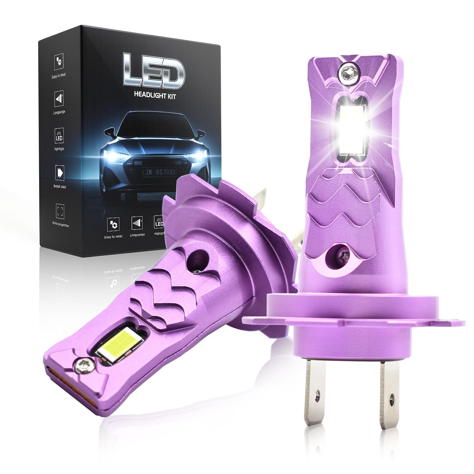 Lampadina H7 LED, 36000 Lumen, Luce Bianca Fredda 6500K,Luminosità Aumentata dell' 800%, Sostituzione 1:1 Delle Lampadine Alogene,Impermeabile IP68, Compatibilità al 99%, Durata di 90000 ore