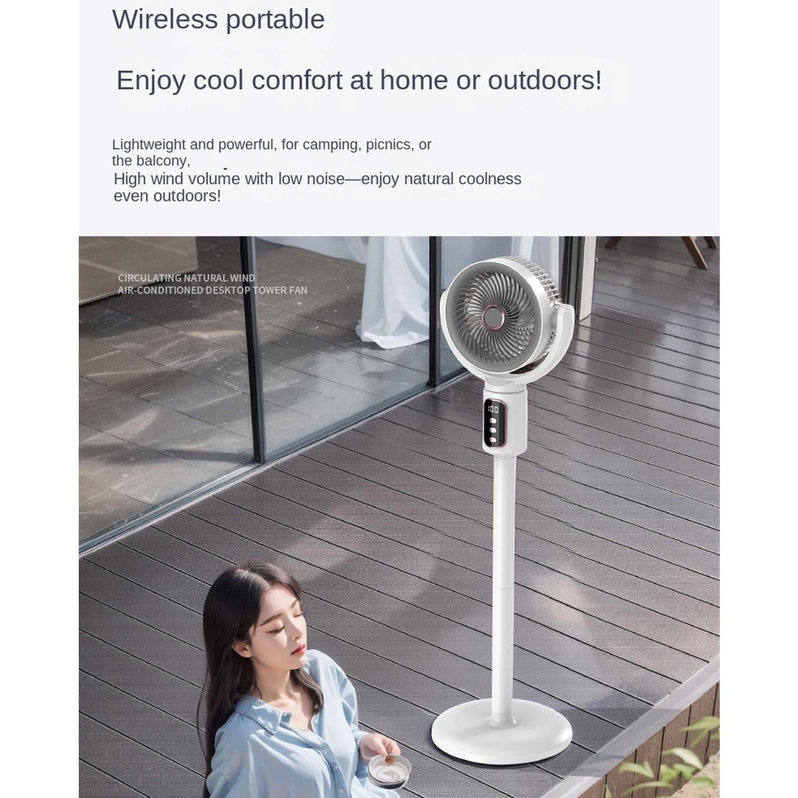 Ventilatore a piantana Batteria 4000mAh Regolazione A 5 Velocità Funzione | Ventilatore Circolatore D'Aria per proprietari e inquilini, ufficio, dormitori, studio, garage, officina