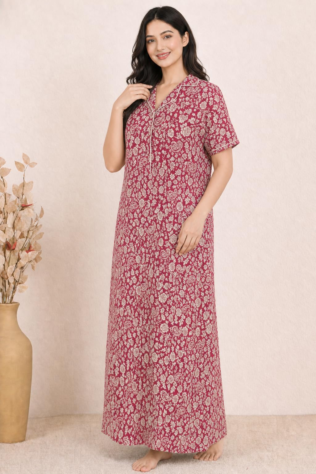 Bahumaan Pure Cotton Nighty for Woman | Floral Gown for Women Nightwear with Pocket | Cotton Nighty for Women Stylish | Maxi for Women Cotton