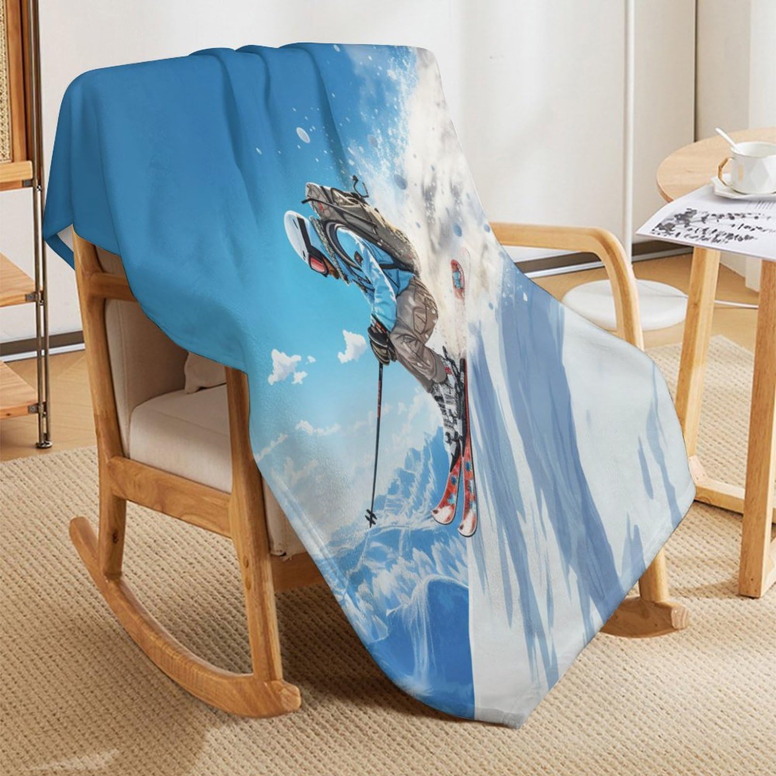 Ski en Montagne enneigé Impression 3D Couvertures Légère en Polaire De Flannel Linge De Lit Couvre-lit Couverture De Canapé 150×200cm