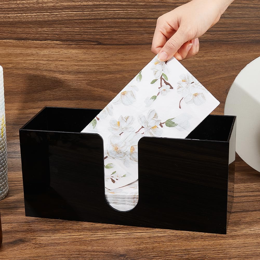 DICOSMETIC Lot de 2 distributeurs de serviettes en papier en acrylique noir pour comptoir - 27 x 10,5 x 12,7 cm - Porte-serviettes à trois volets pour salle de bain, toilettes, cuisine