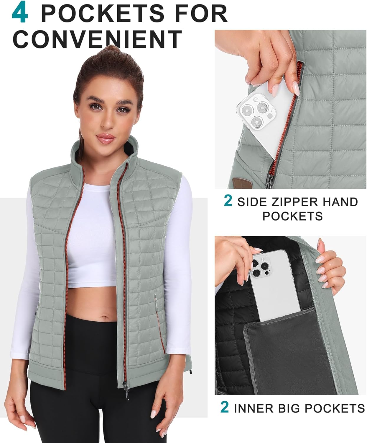 Little Donkey Andy Women's Lightweight Puffer Vest, Warm Outdoor Sleeveless Jacket for Hiking Travel Running Golf - Image 4