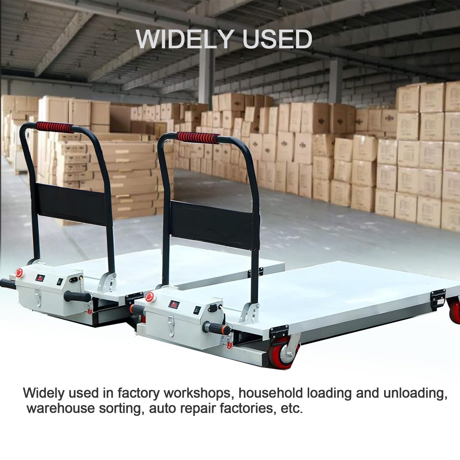 Carrello elevatore elettrico idraulico a forbice, capacità 300 kg, 4 ruote, ideale per movimentazione e trasporto di materiali, attrezzature di sollevamento pesanti e portatili