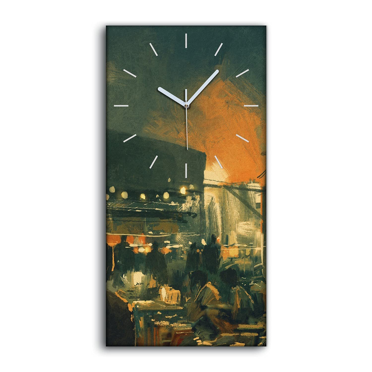 Horloge sur Toile Silencieuse 30x60cm Nuit en Ville Décoration Salon Chambre