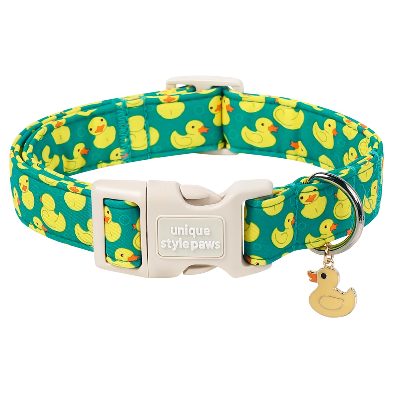 Unique style paws Duck Dog Collar, Adjustable Cotton Dog Collar with Duck Charm, Quick Release Buckle, Strong Metal D Ring, Cute Puppy Collar for Small Medium Large Dogs
