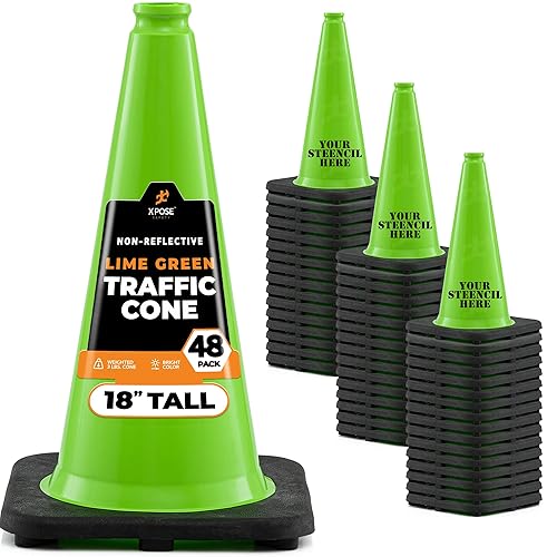 Miniatura 70 de Xpose Safety Cono de tráfico verde lima de 28 pulgadas, paquete de 4, cono de seguridad de PVC de alta calidad para estacionamiento, precaución