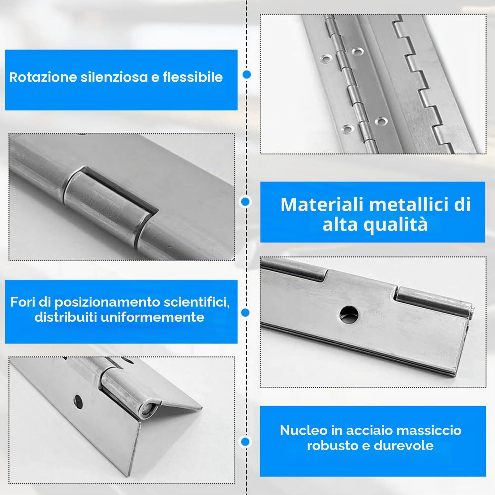 Cerniera per Pianoforte in Acciaio Inossidabile 4 Pezzi Cromata Lunga per Mobili