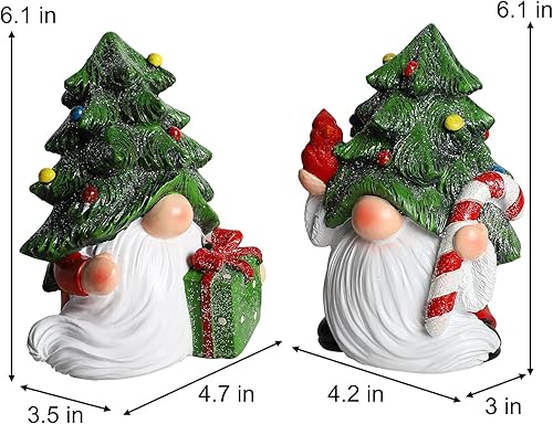 Miniatura 4 de MorTime Juego de 2 gnomos de Navidad, decoración de mesa, gnomo de resina con caja de regalo, centro de mesa de árbol de Navidad, copo de nieve para