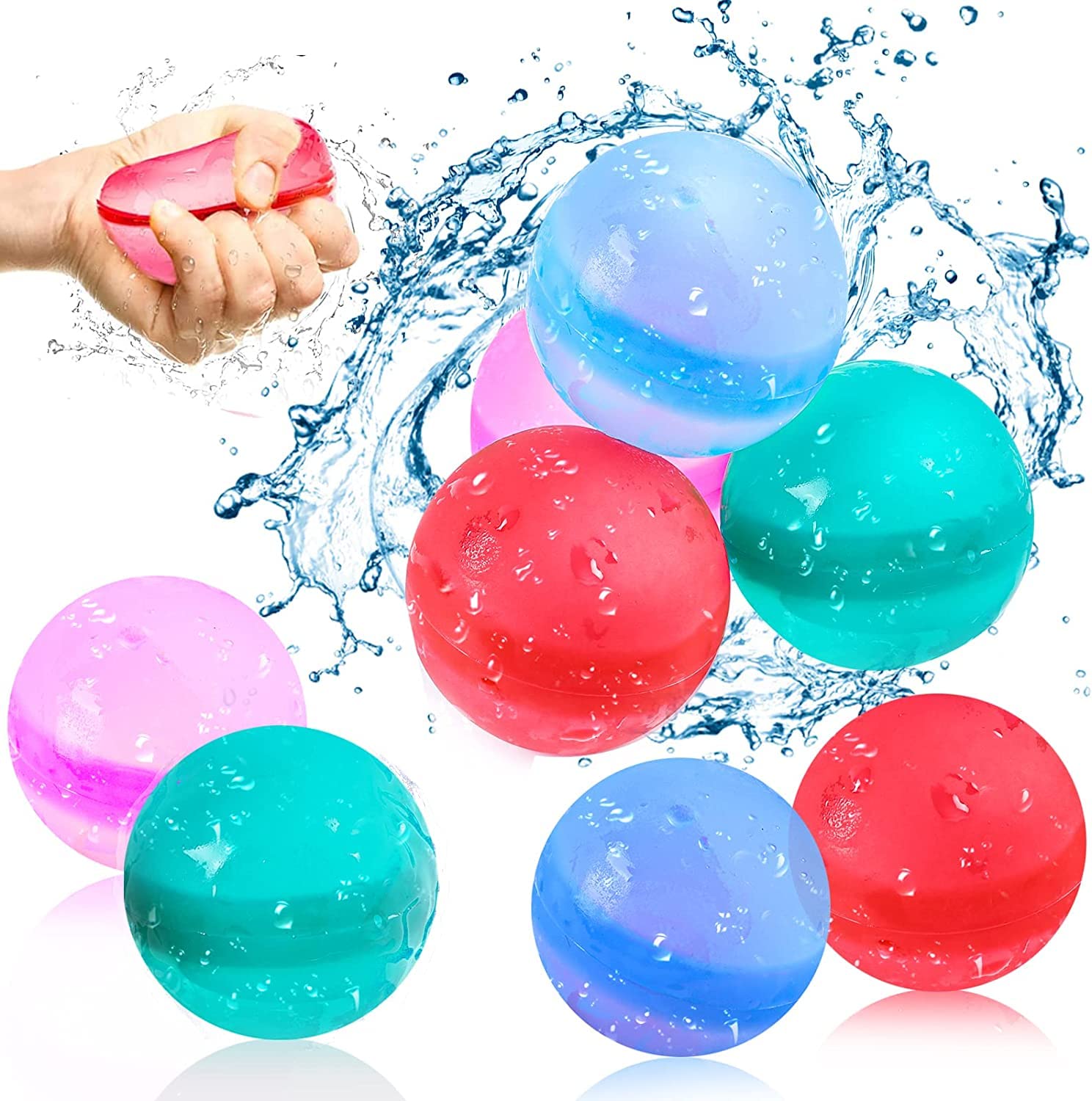 Globos de Agua Reutilizables,Globos Agua de llenado Rápido,Bolas Bombas Silicona Biodegradables, Juguetes Piscina de Fiesta Verano Juegos para Niños Niñas Adultos Jardin Playa Exterior-10 Piezas