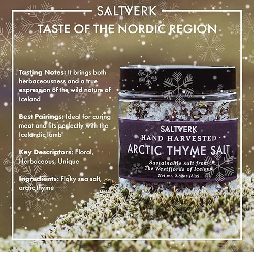 Miniatura 2 de Saltverk - Sal marina de tomillo ártico, tarro de 2.82 onzas, cosechada a mano, gourmet, hecha de forma sustentable