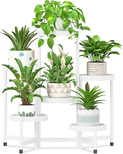 iDavosic.ly Soporte plegable de 6 niveles para plantas para interiores y exteriores con bandeja de plástico, estante de esquina escalonada para