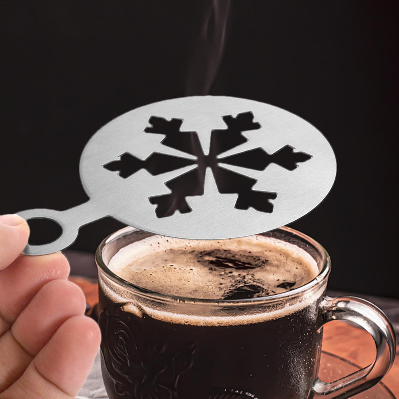 9 Pochoirs à Café En Acier Inoxydable | Motifs Fleur, Cœur | Pour Latte Art Et Décoration Gâteaux