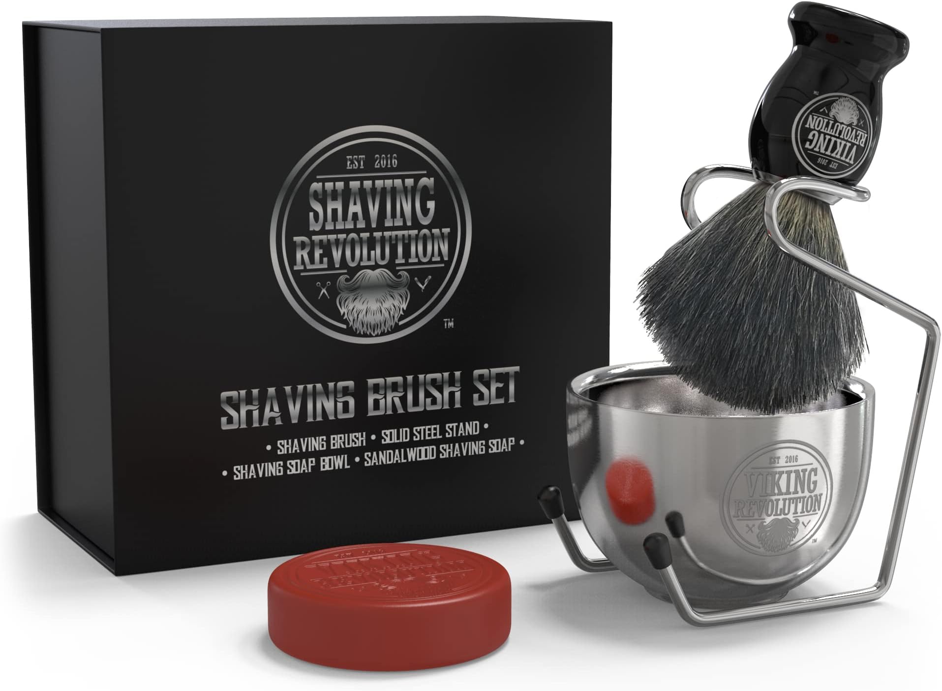 Luxury Shaving Brush Set - Shaving Kit for Men Includes Badger Hair Shaving Brush, Shaving Soap, Stainless Steel Shaving Bowl, Safety Stand