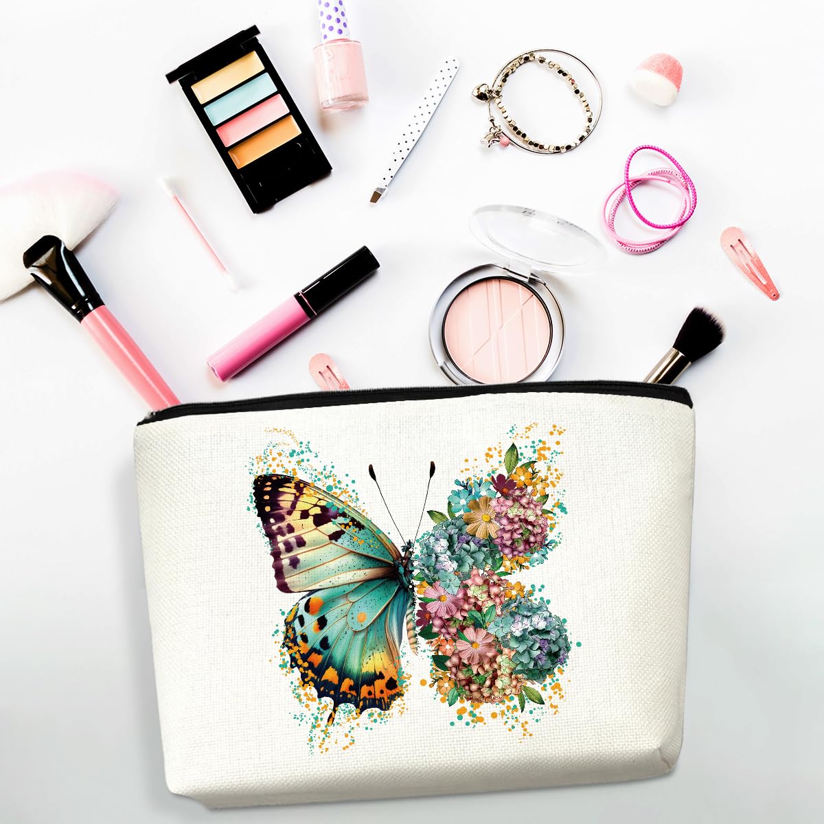 CSHVJ 2pcs Aesthetic Butterfly Floral Makeup Bag Flowers Butterfly Gifts Cosmetic Bags for Women Girls, Aesthetic Zipper Pouch Travel Toiletry Bag Friend Gifts for Sisters Bestie