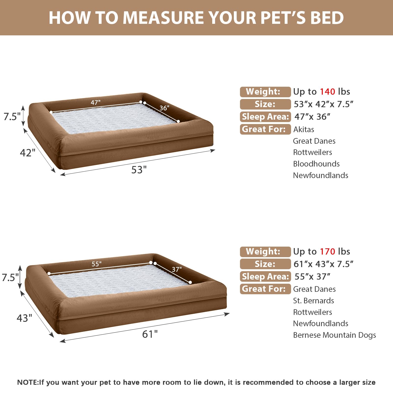 WNPETHOME Camas lavables para perros de gran tamaño, cama para perros XXXL, cama ortopédica para perros con funda extraíble e impermeable, cama extragrande para perros con lados de refuerzo para