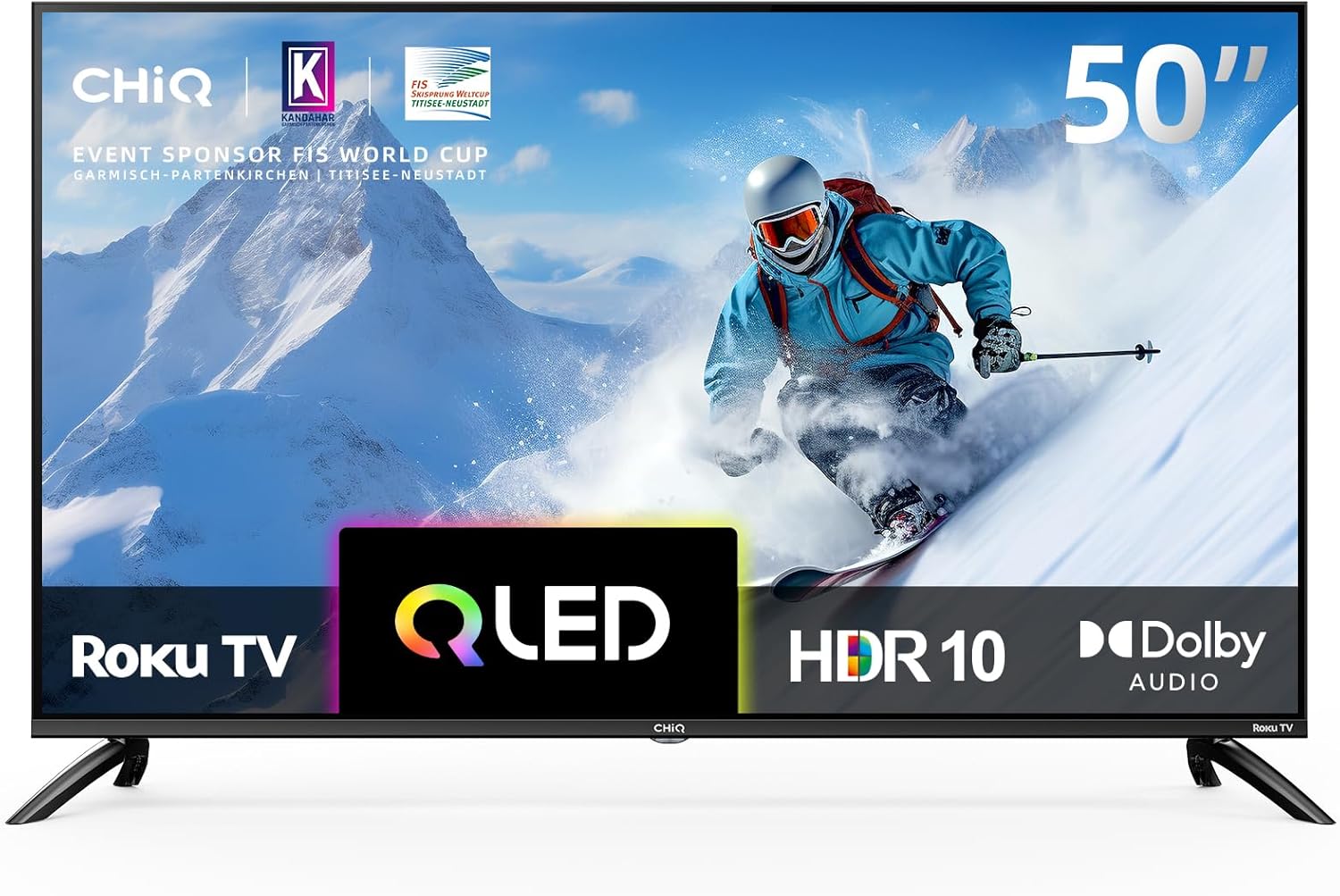 CHiQ U50QM9K 50 inch 4K Smart TV, QLED TV, Roku TV, 4K UHD, HDR10 HLG, Dolby Audio, Works with Alexa, DVB-T2/T/C/S/S2, Support Apple Air-Play, Google Assistant, Prime Video, HDMI2.1, USB2.0