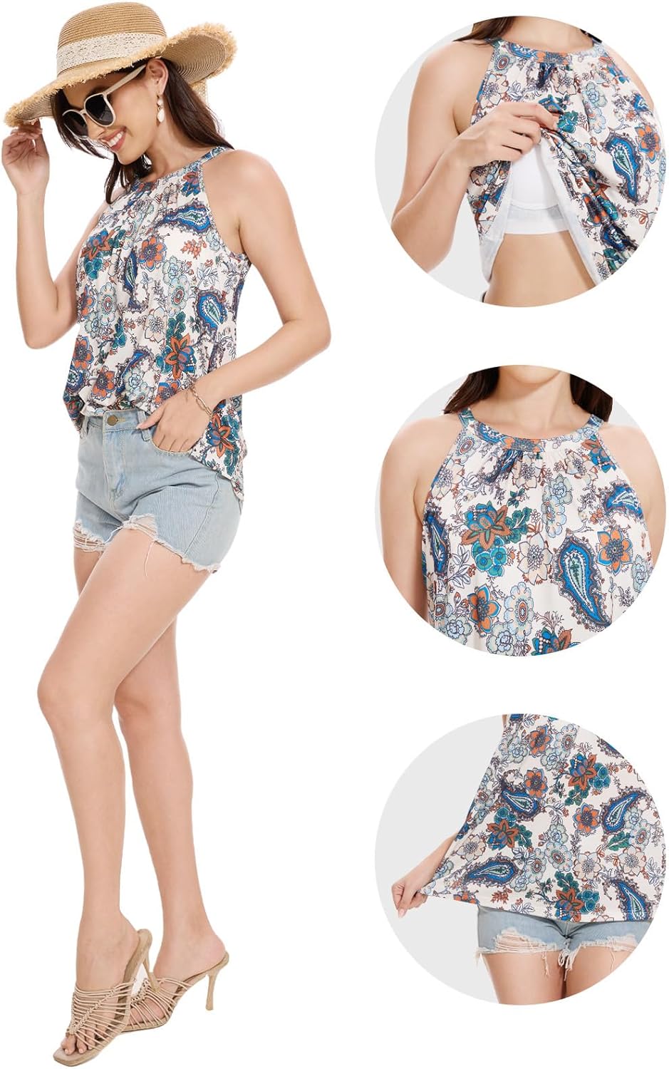 Kniffi Womens Tank Tops with Built in Bra Halter Neck Flowy Sleeveless Tank Tops Loose Fitting Camisole S-XXXL - Image 5