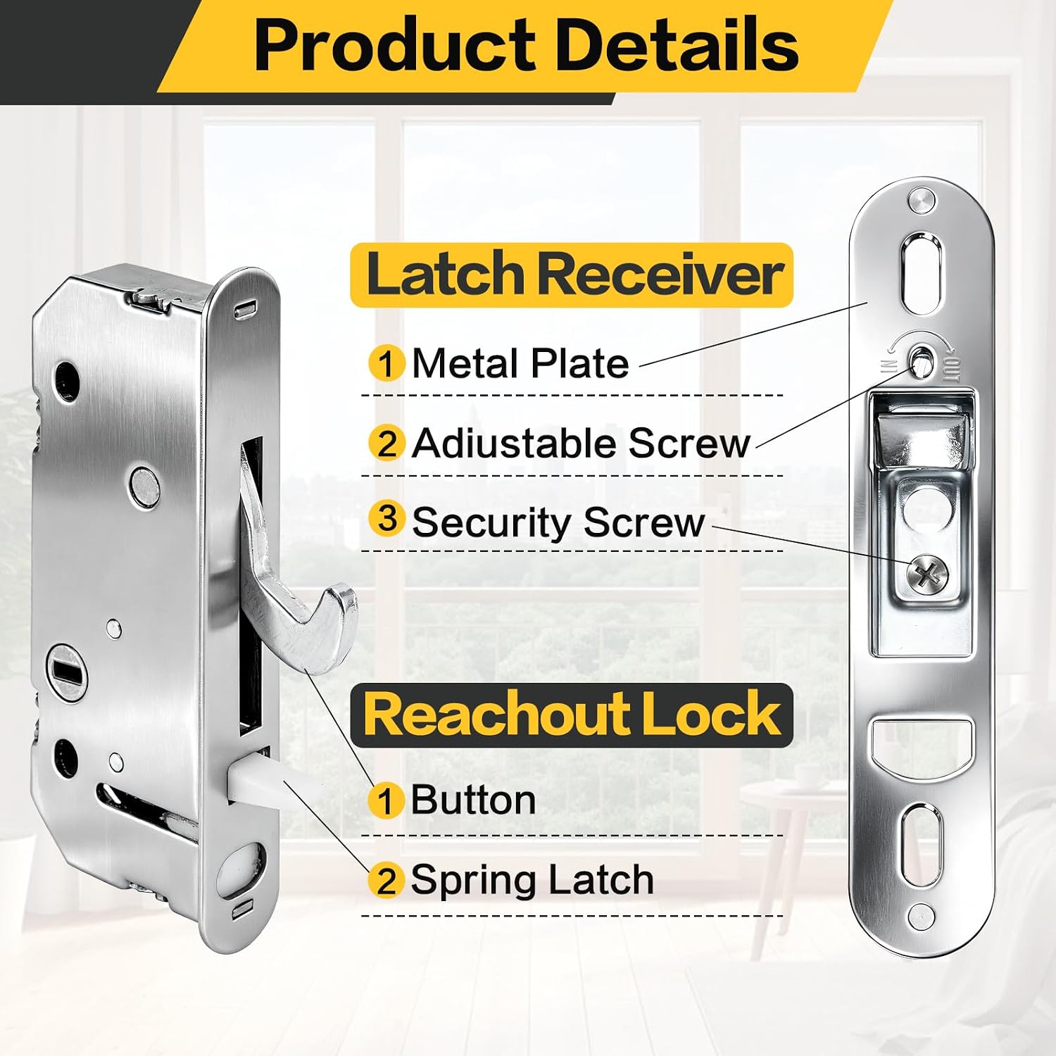 Compatible Anderson Sliding Door Lock Replacement，2 Panel，1986 to Present | Reachout Lock and Receiver Kit，200/400/A-Series,2-9/16" Hole Centers，Non-Handed,Replaces 2573562 2565507 2562123 2573558