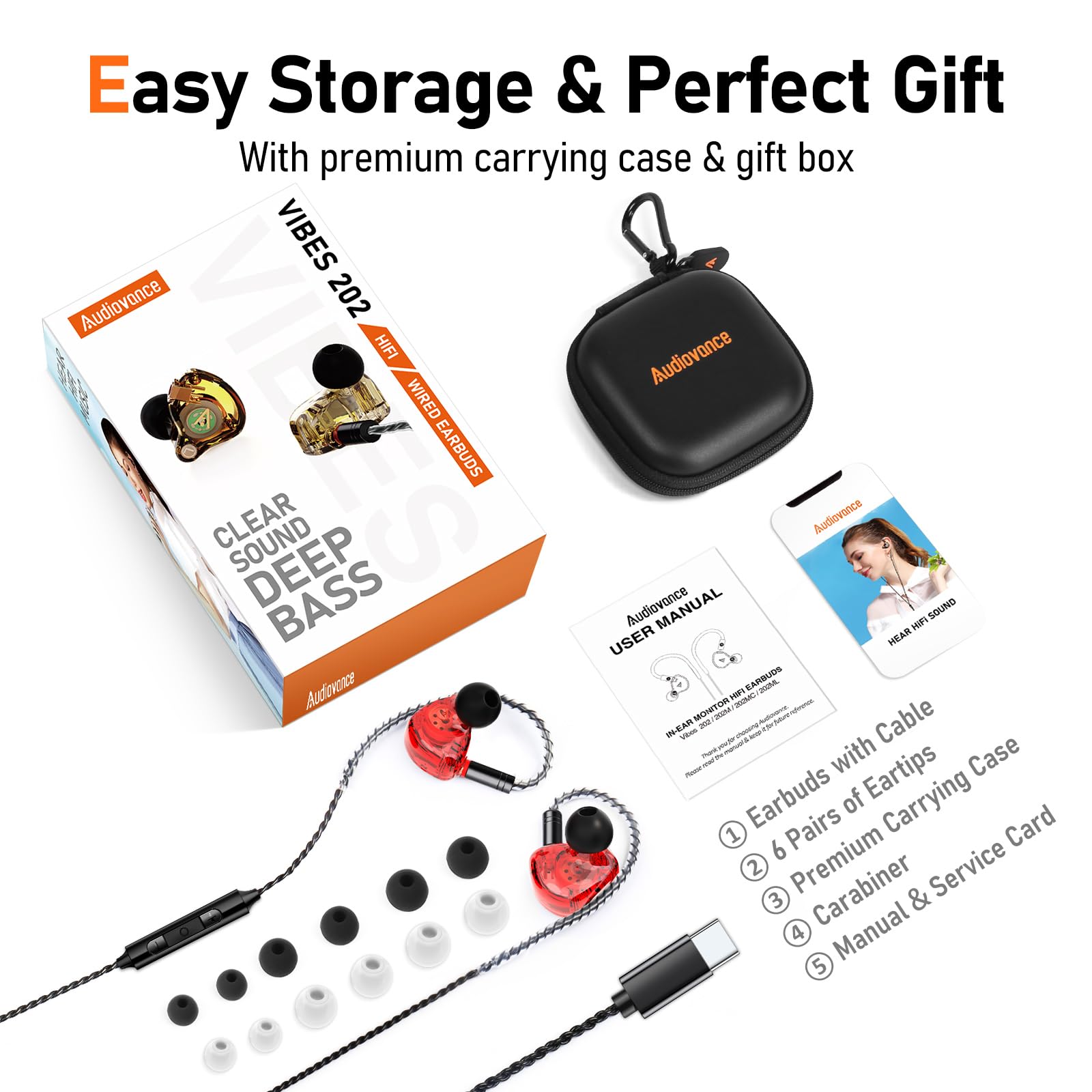 Audiovance Vibes 202MC USB-C HiFi Wired Earbuds Type-C Kopfhörer mit Mikrofon