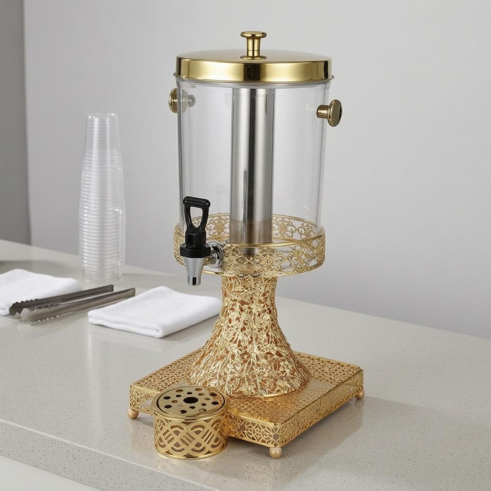 Dispensador Comercial Contenedor Servidor con Barril Transparente de 8 L y Detalles de Enrejado de Hielo y Grifo Frontal Adecuado para Desayunos Cafeterías Líneas de Servicio, Estilo A