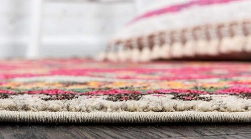 Miniatura 3 de Unique Loom Sedona Collection Southwestern, borde, sobreteñido, animales, tribal, alfombra abstracta de 3 pies 3 pulgadas, rosabeige