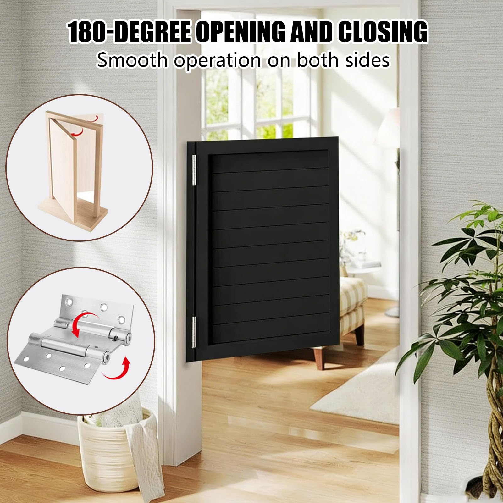 Puertas batientes para bar, puerta individual de madera maciza para interiores, apertura a 180°, bisagras de acero inoxidable, adecuadas para cocinas, escaleras y entradas, dormitorios, color blanco