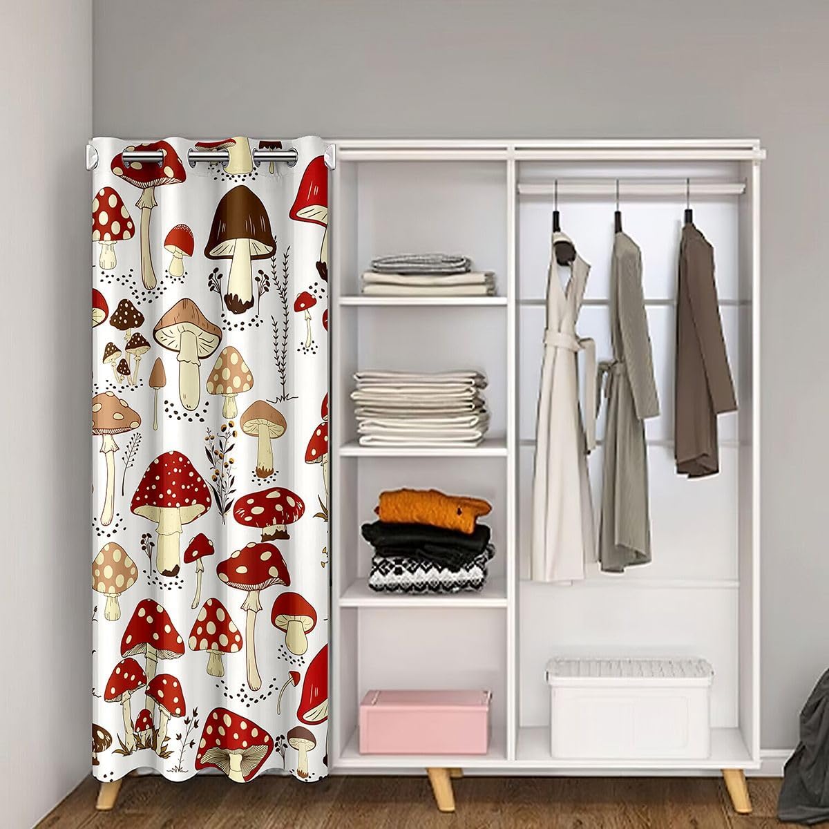 jejeloiu Cute Mushroom Decor Door Curtain for Doorway Privacy 42"x80" Cartoon Mushrooms Closet Door Cover Curtain for Bedroom Living Room Kawaii Fungus Window Treatments