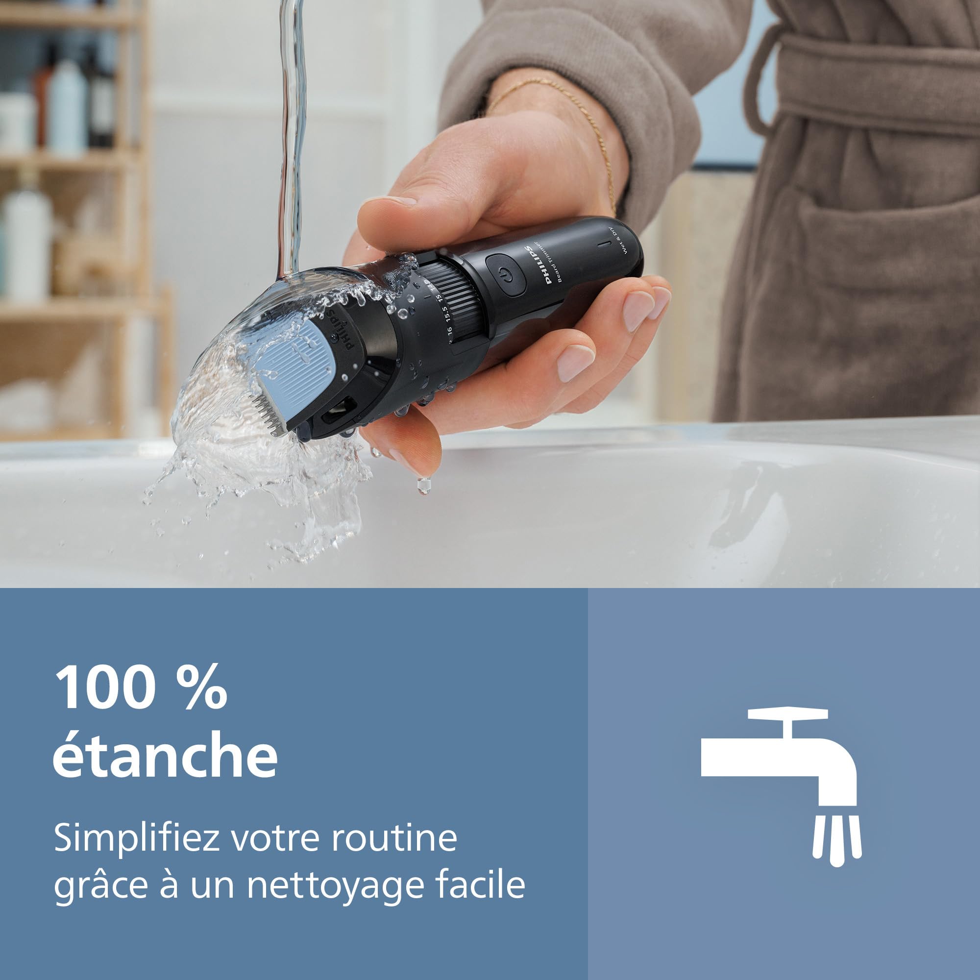 Philips Tondeuse à barbe série 3000 - Lames en métal auto-affûtées, 40 hauteurs de coupe réglables, Sabot Lift & Trim, 100% étanche, Indicateur d’autonomie, Recharge par USB, Modèle BT3660/15