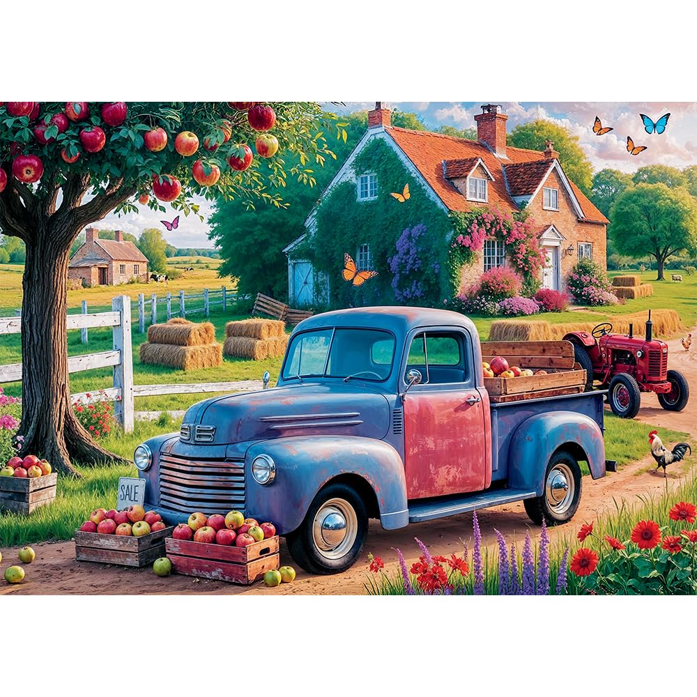 Trefl Premium Plus Quality - Puzzle Tea Time: Samochód Farmera - 500 Elementów, Seria Malowanych Nostalgicznyh Obrazków, Idealne Dopasowanie Elementów, dla Dorosłych i Dzieci od 10 lat