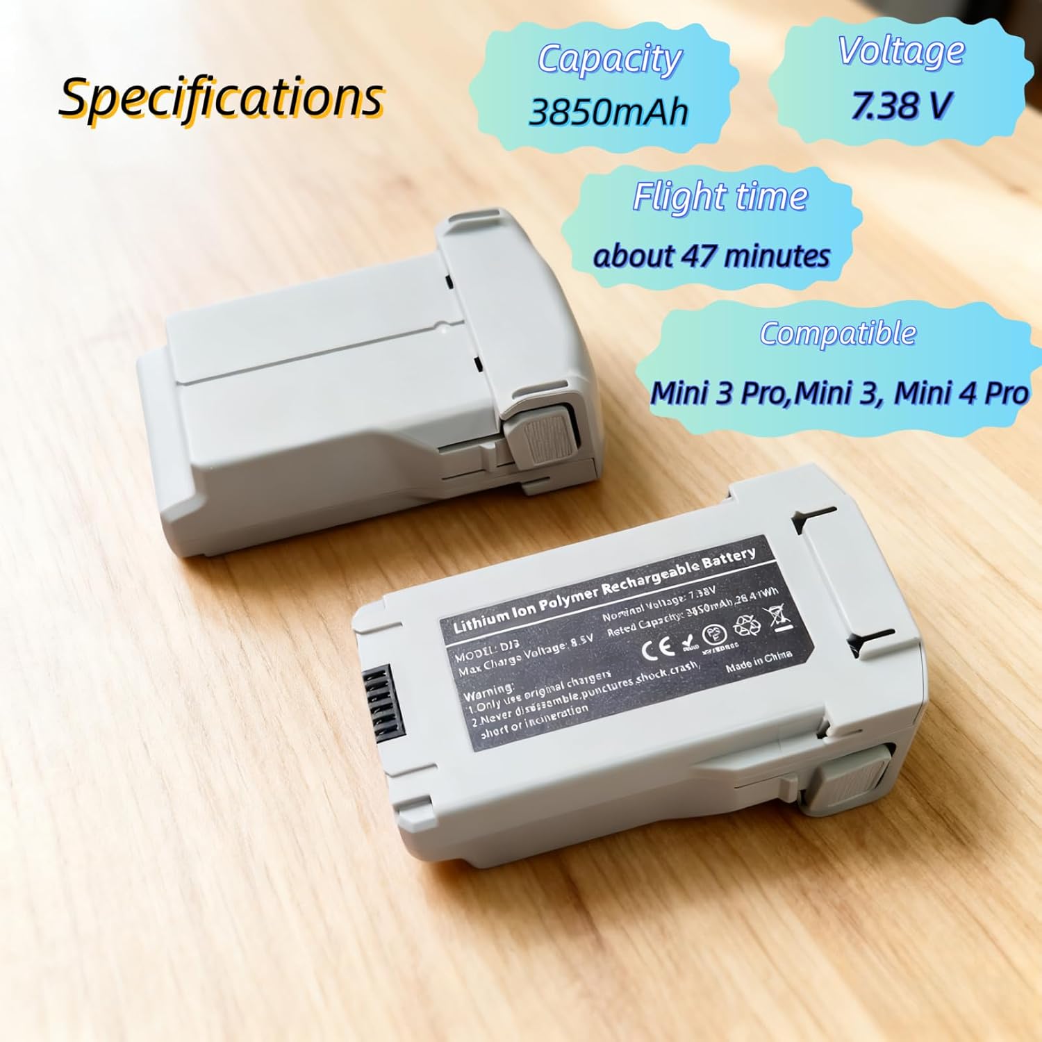 Taoke 2 Pack Intelligent Flight Battery for Mavic Mini 4 Pro /3/3 Pro Drone Battery 3850mAh, Accessories Batteries for Mini 3/Pro/ 4 Pro, 47 Minutes Flight Time