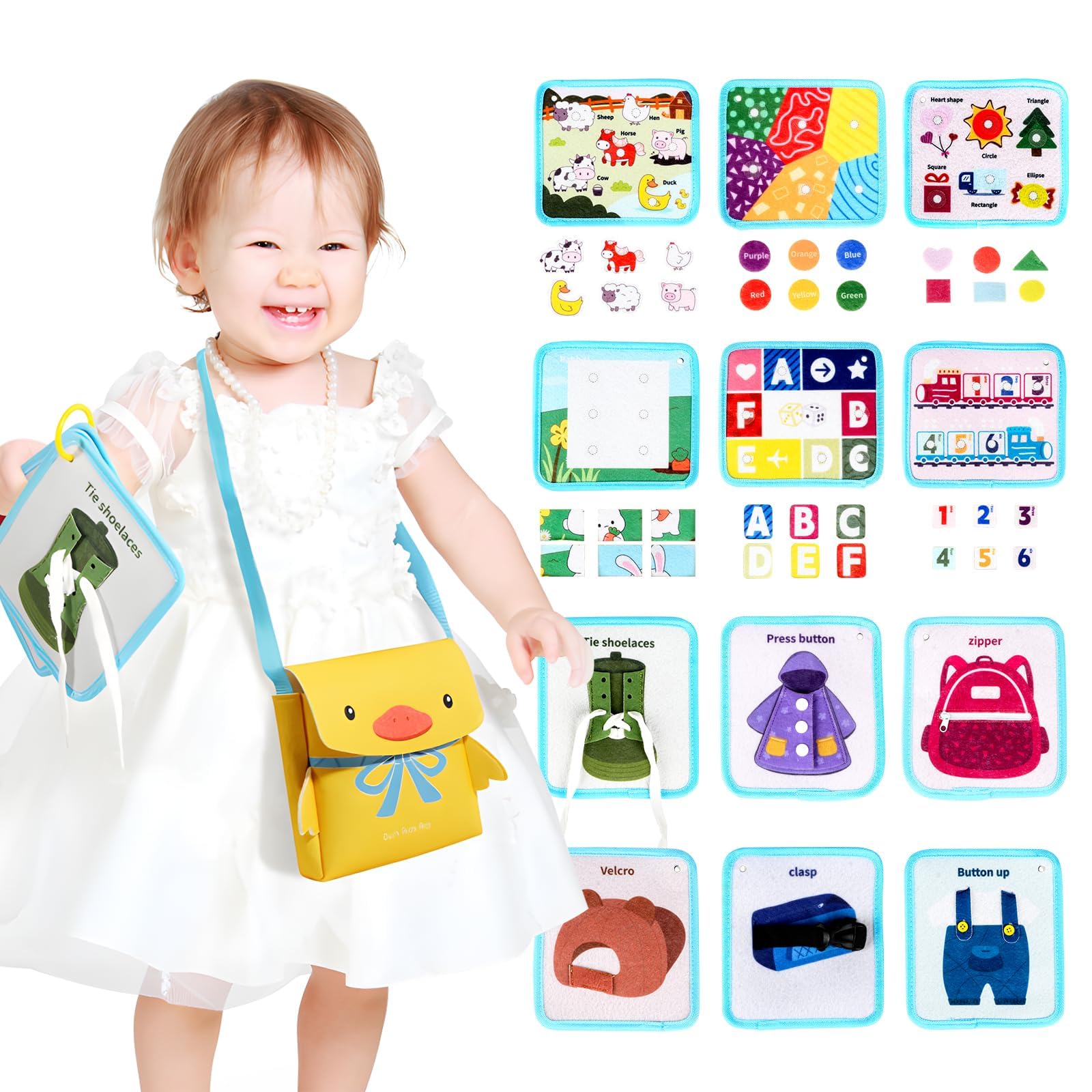 TERRIFI Busy Book for 2-Year-Old, Montessori Busy Board for Toddlers, Sensory Activity Board, Educational Learning Toys for Early Development, Baby Quiet Book for 1-3 Years Old