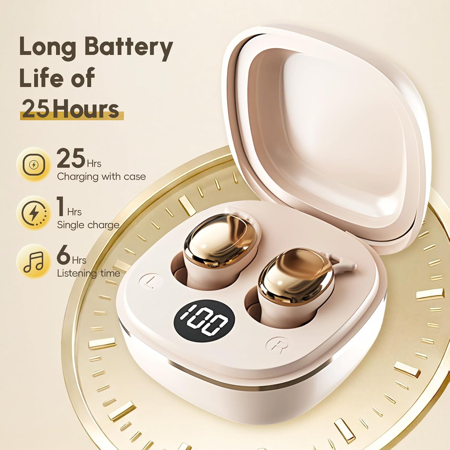 Sleep Earbuds for Side Sleepers, Invisible Sleep Headphones, ENC Noise Blocking, Wireless Bluetooth 6.0 with LED Power Display, Small Ear Buds Fit for Sleeping, Working, Hiking (Beige) - Image 5