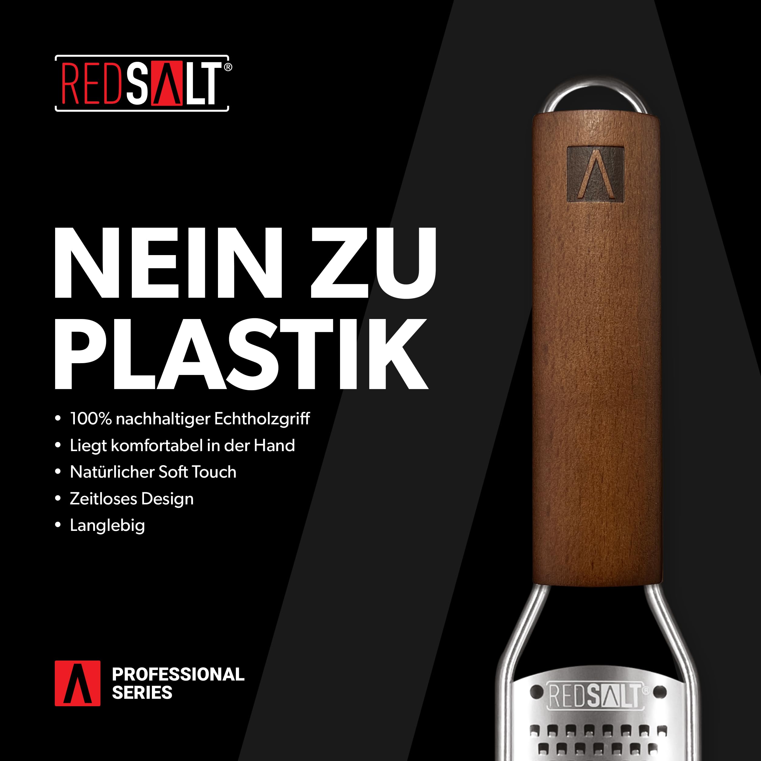 REDSALT Premium Zester grattugia in acciaio inox con manico in legno e piedini in gomma per la cucina, ideale per limoni, zenzero, carote, verdure, parmigiano, formaggio | affettatrice professionale