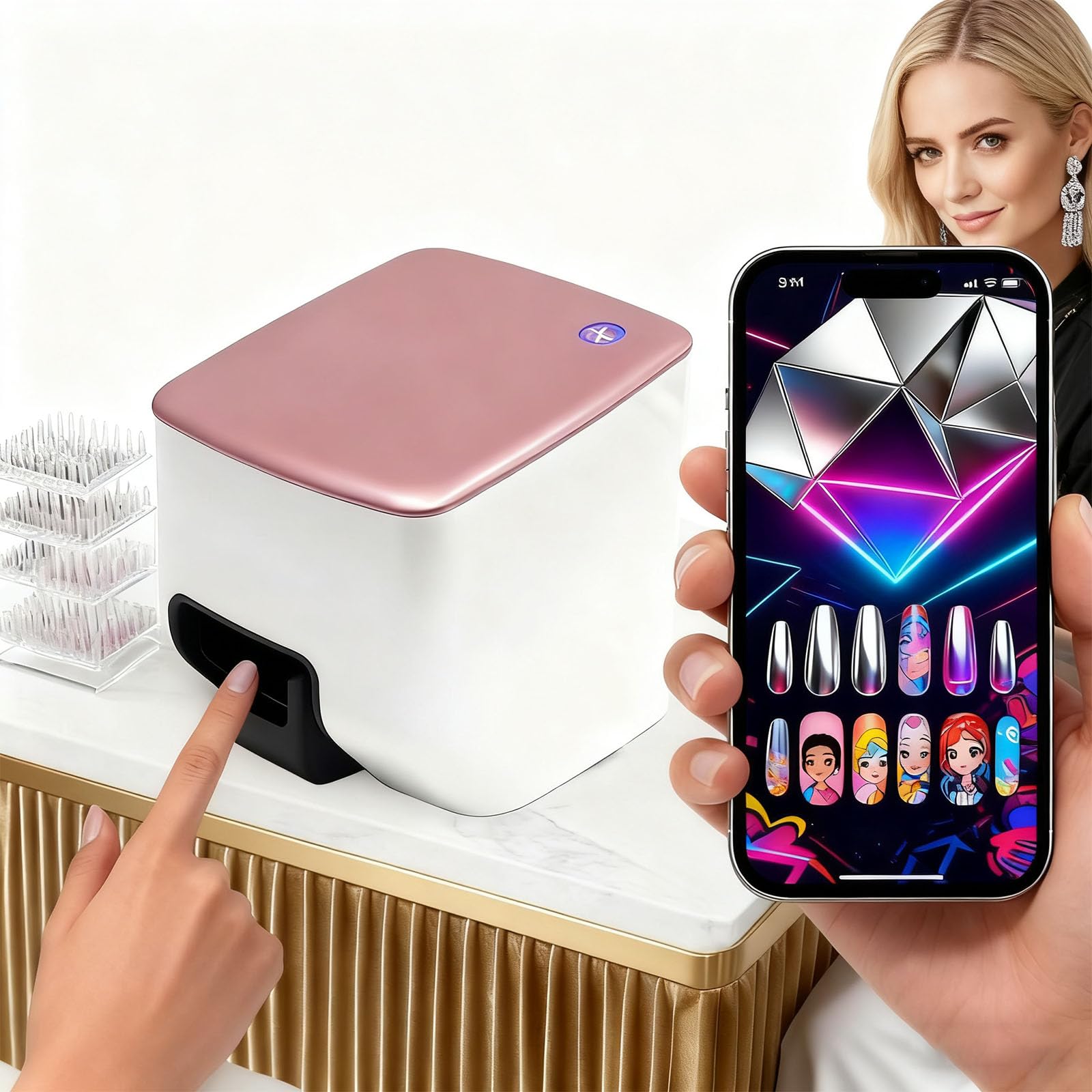 Kit per Nail Art Fai da Te, Macchina Portatile per La Pittura delle Unghie 3D, Stampante per Unghie Fai da Te con Controllo Tramite App Mobile, Stampa Rapida in 10 Secondi