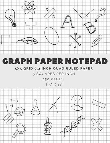 Graph Paper Notepad: Best Simple 5x5 Grid Composition Notebook with 150 Pages (8.5" x 11") Quad Ruled Paper 5 Square per Inch (0.2 inch) | Perfect ... Calculus, Science Students &amp; Teachers