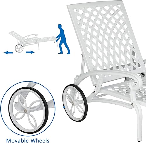 Miniatura 4 de Outvita Sillas de salón para exteriores, patio reclinable de aluminio fundido con respaldo ajustable y ruedas giratorias para patio trasero, porche,