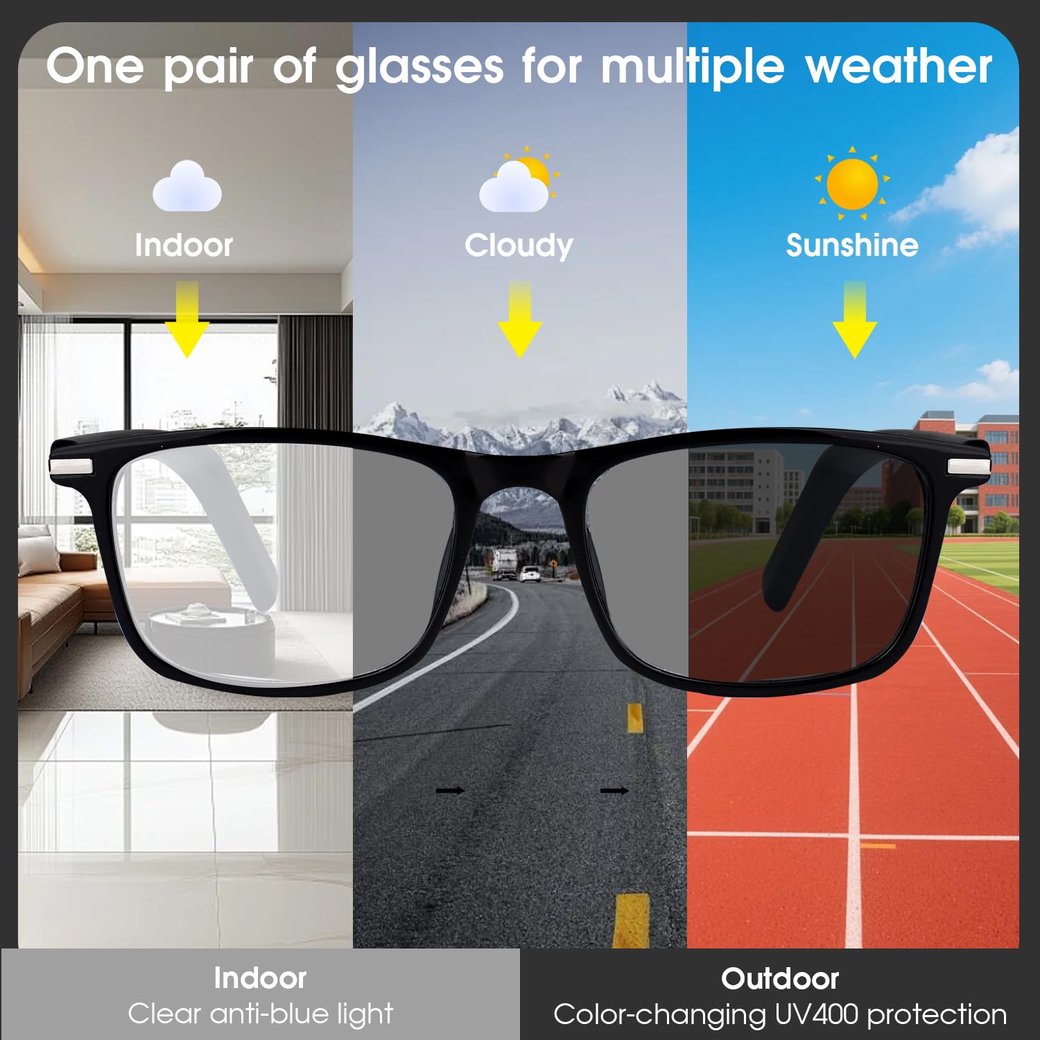 AI Smart Brille mit 160+ Sprachen, Farbwechsel-Linsen, Integriertem Lautsprecher & Klarer Audio - Bluetooth Glasses für Reisen, Meetings und Business Nutzung