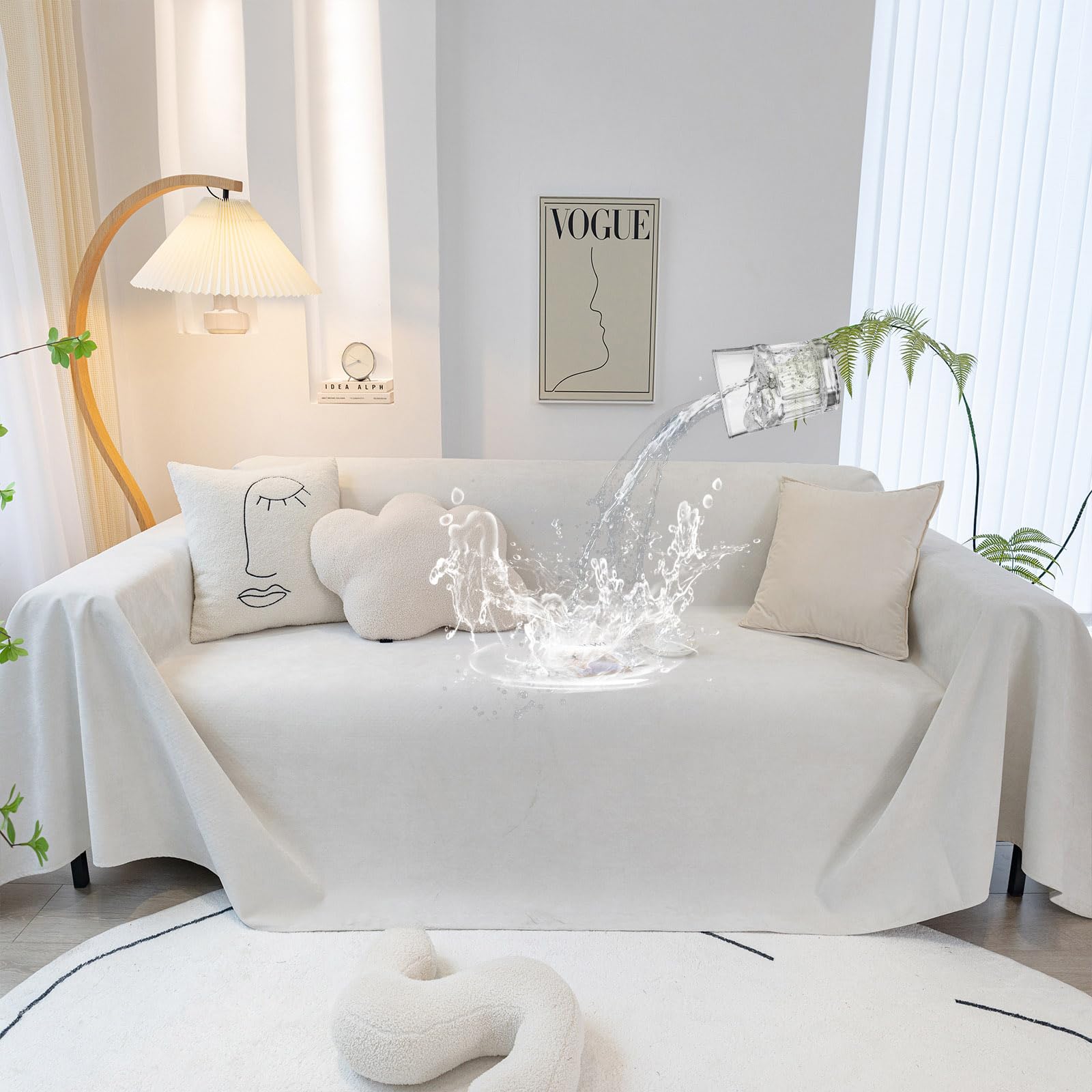 STACYPIK Waterproof White Sofa Cover Pets Couch Cover Waterproof, Thick Anti Scratch Furniture Protector for 2 Cushion Couch, Washable Jacquard