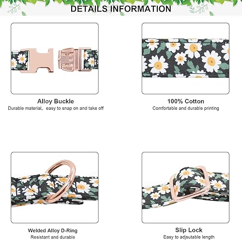 Miniatura 3 de Collar de perro con hebilla de metal, duradero y ajustable, suave para perros pequeños, medianos y grandes (001-flor negra, L (15-23 pulgadas)